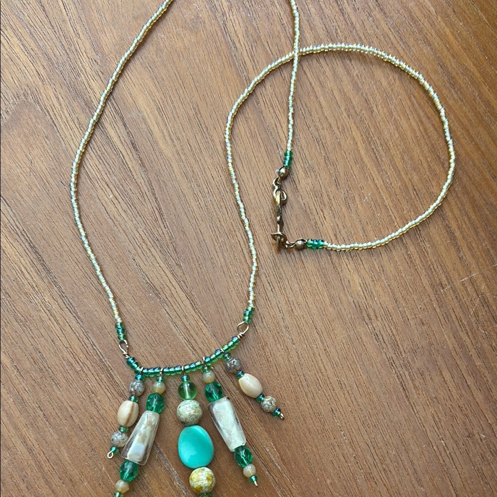 Artisan Green and Yellow Necklace with Dynamic Pendant Design - Picture 6 of 6